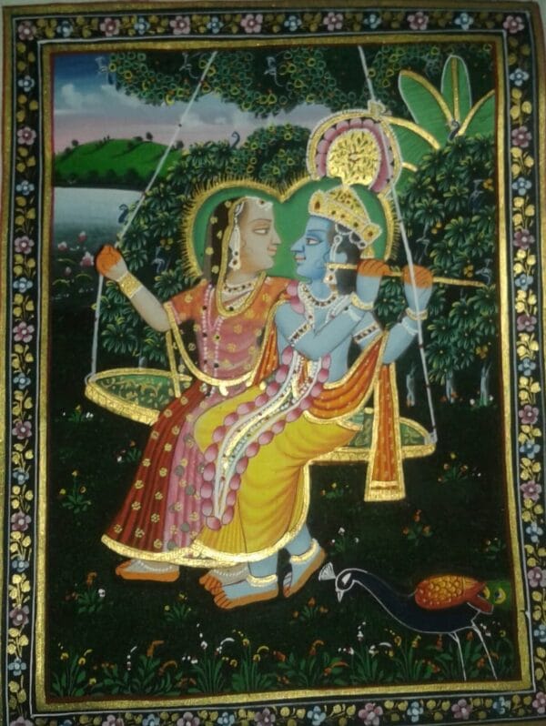 Radha Krishna #6 - Rajasthani miniature painting (9" x 11")