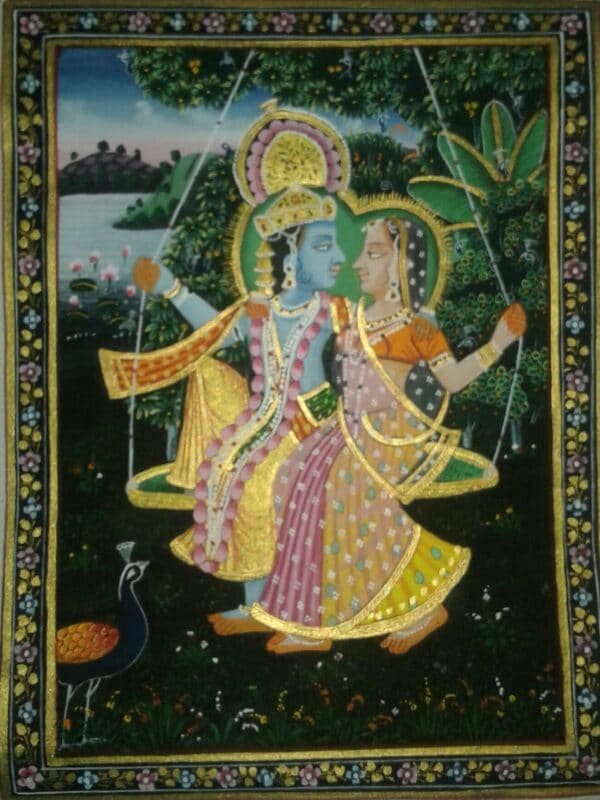 Radha Krishna #7 - Rajasthani miniature painting (9" x 11")