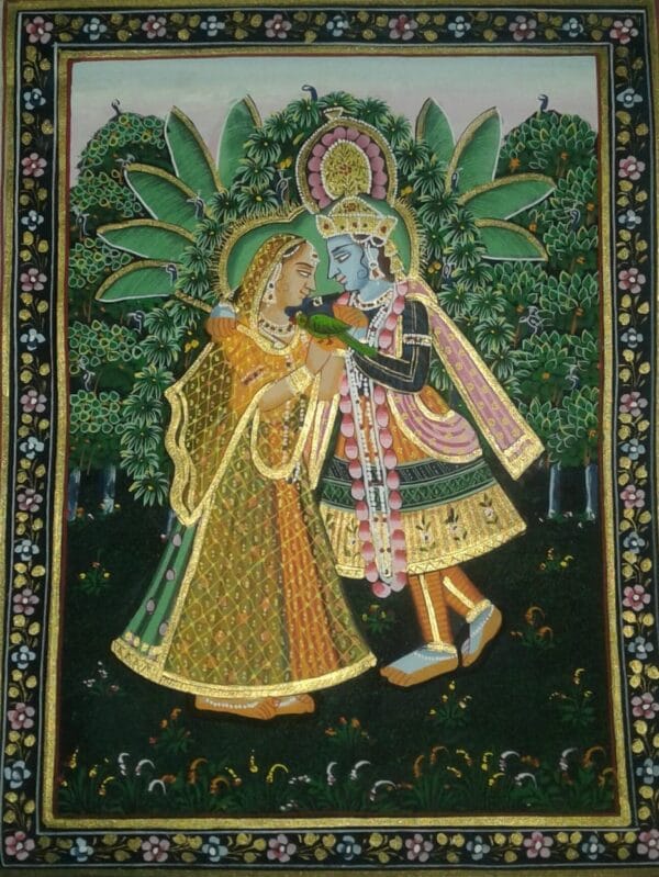 Radha Krishna #8 - Rajasthani miniature painting (9" x 11")