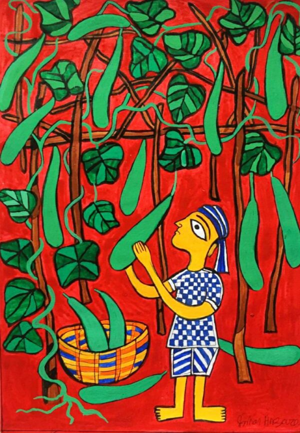 Village Life - Madhubani art (A4 - 21 x 30 cms)