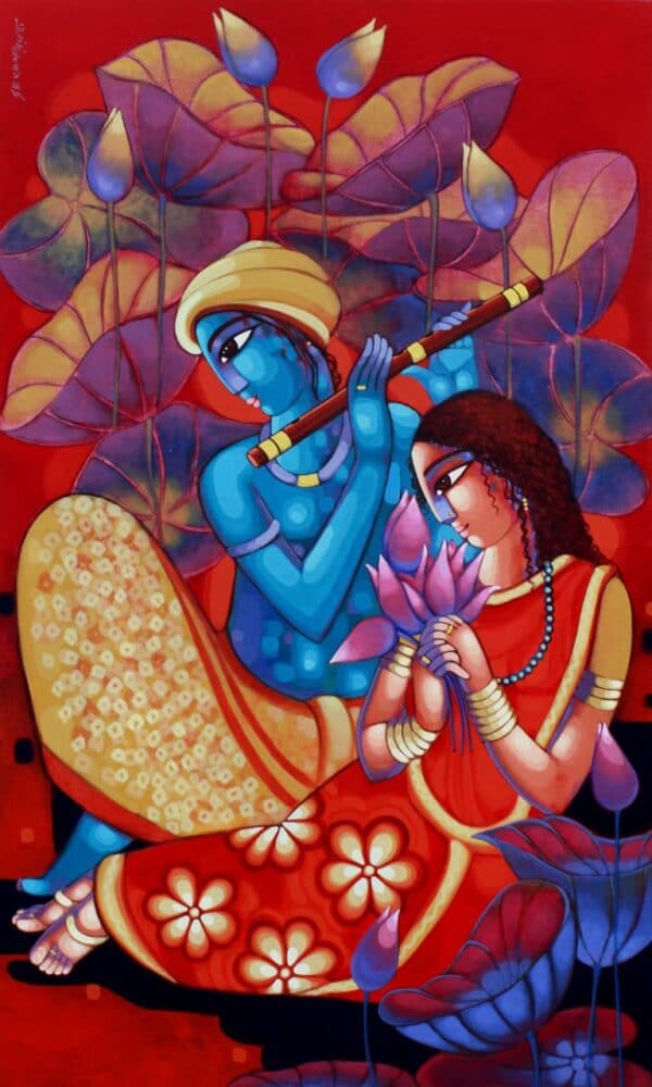 Romantic Couple, Baul, #9, (72 x 36 inches) - Indian Folk Theme (Acrylic on Canvas)