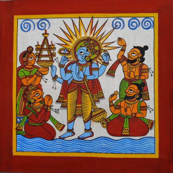 Lord Vishnu - Phad painting (8" x 8")