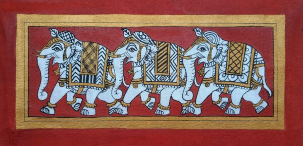 Three Elephants - Phad painting (12" x 6")