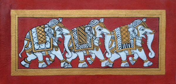 Three Elephants #2 - Phad painting (12" x 6")