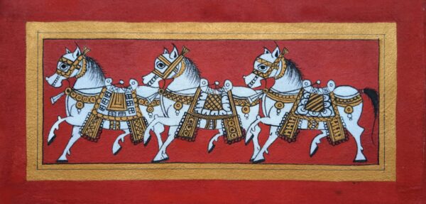 Three Horses - Phad painting (12" x 6")