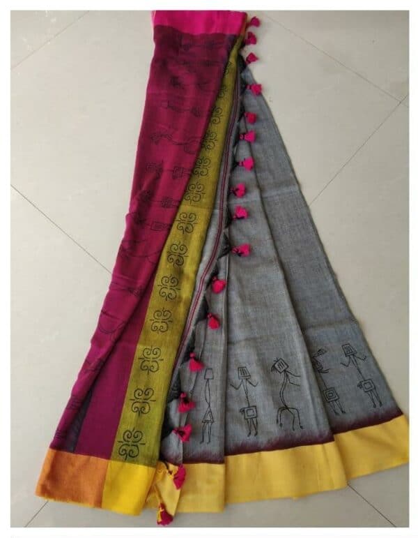  Kadhar Saree (with blouse) #3 - Indian art on saree (5.5 m+80 cms)