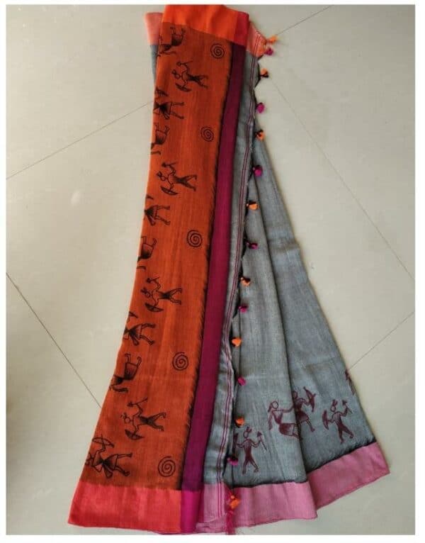  Kadhar Saree (with blouse) #4 - Indian art on saree (5.5 m+80 cms)