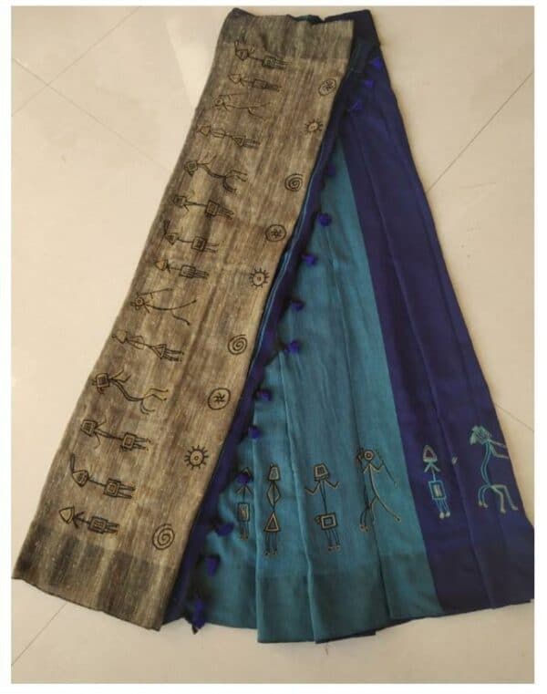  Kadhar Saree (with blouse) #8 - Indian art on saree (5.5 m+80 cms)