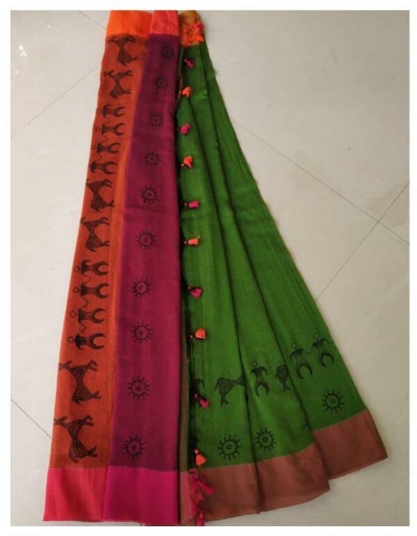  Kadhar Saree (with blouse) #11 - Indian art on saree (5.5 m+80 cms)