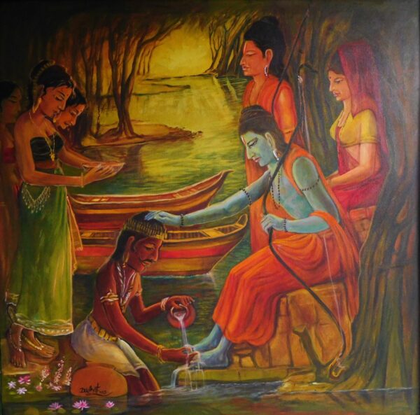 Bhil Raja and Rama - Indian Art (54" x 54")