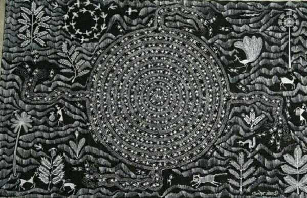 Tribal Folk Story #2 - Warli painting (32" x 26")