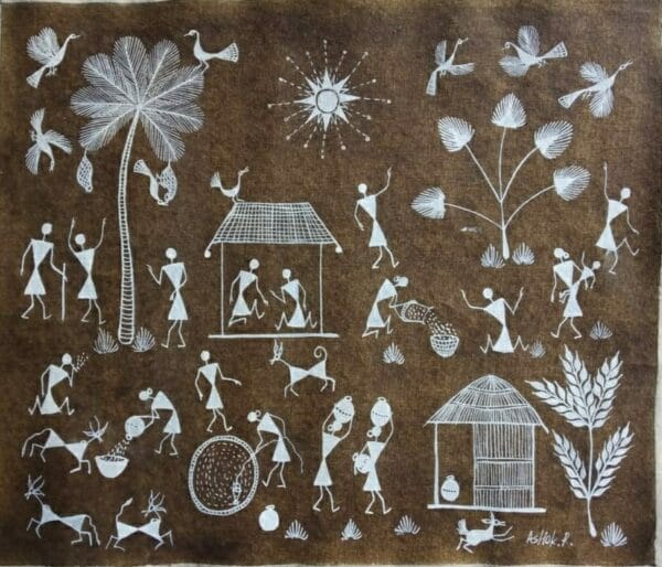 Morning Activities - Warli painting (10" x 8")