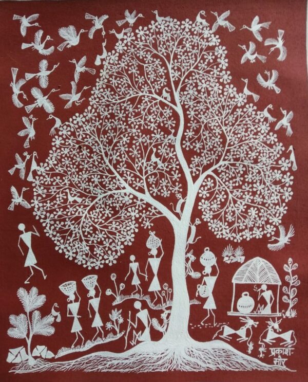 Tree of Life #2 - Warli painting (15" x 10")