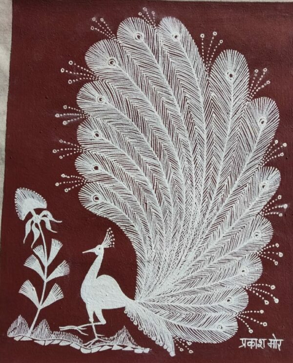 Warli Peacock - Warli painting (15" x 10")