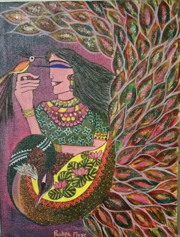 Woman and Birds - Indian Art (10" x 13")