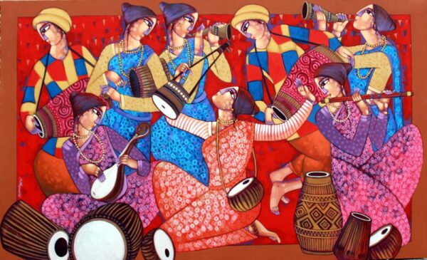 Baul, Bengali Tune #9, (108 x 66 inches) - Indian Folk Theme (Acrylic on Canvas)