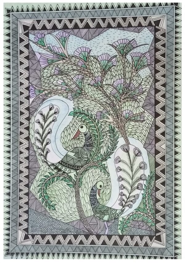 Peacock - Madhubani painting (Size A4)