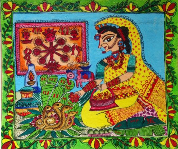 Madhushravi - Madhubani painting (28 x 24.5 cms)