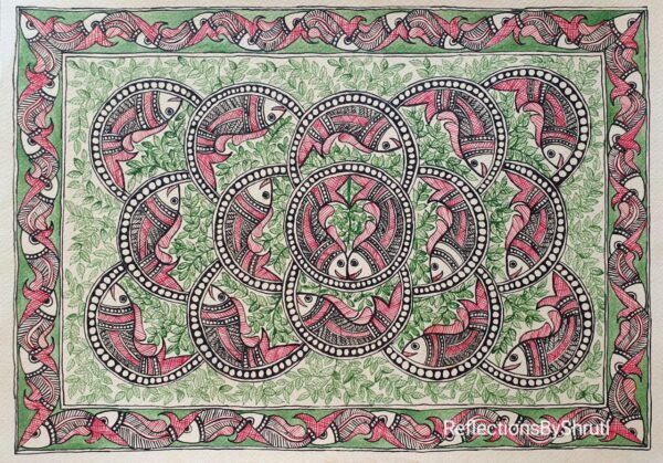 The Machhli Raas - Madhubani painting (15" x 11")