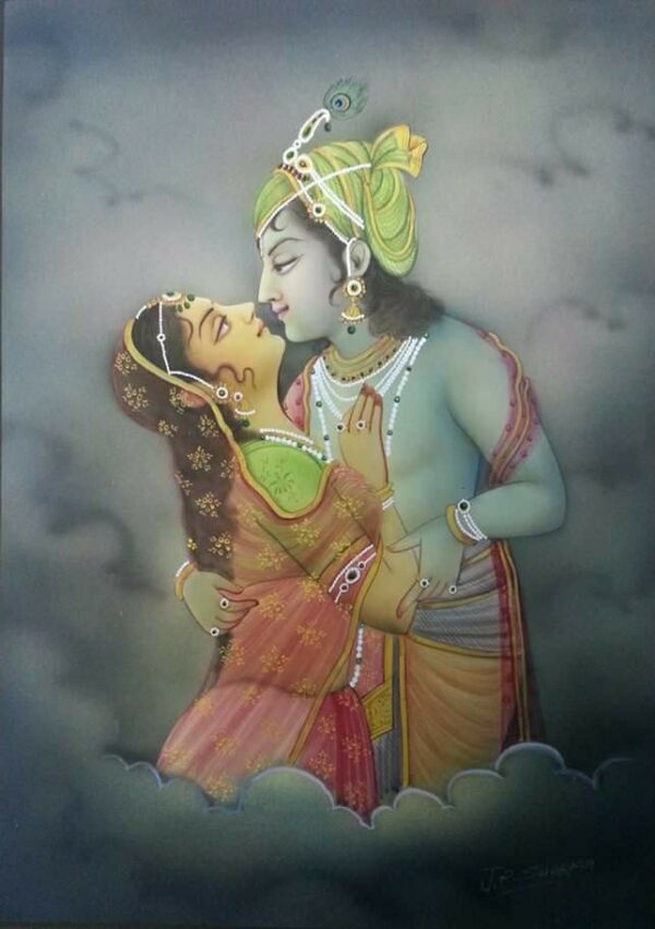 Radha Krishna #3- Miniature Painting (9" x 12")