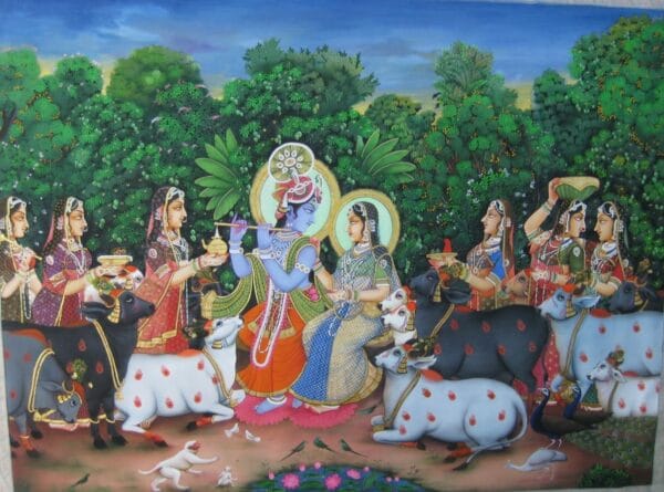 Krishna with Gopis - Pichwai painting (4.5 x 3 feet)