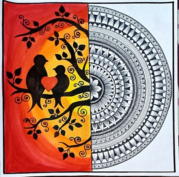 Love Birds - Indian Art - Mandala Style (11.5 x 11.5 inch)