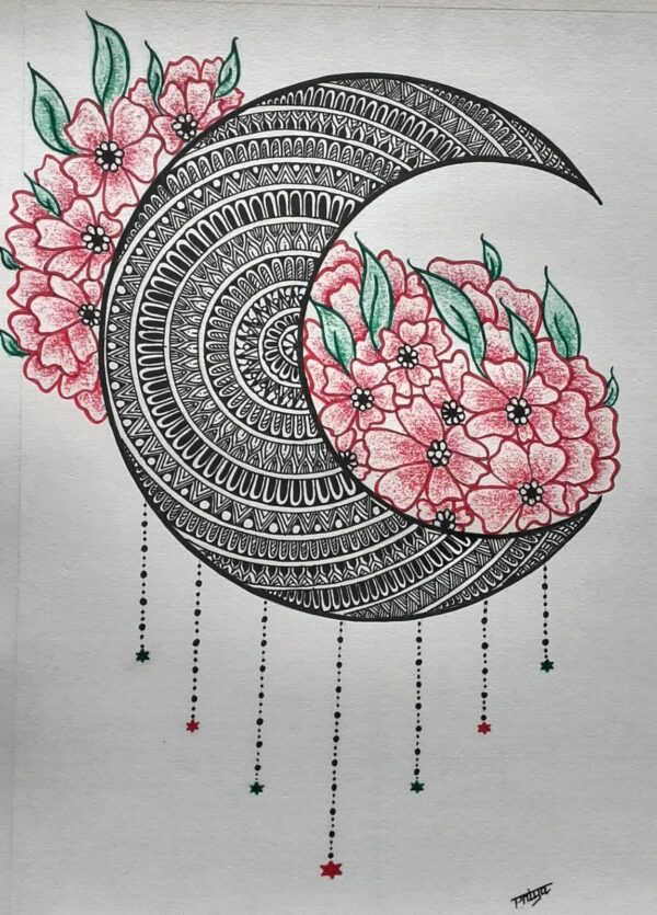 FLOWER MOON MANDALA-MANDALA ART-(27.5x21cms-A4 paper)