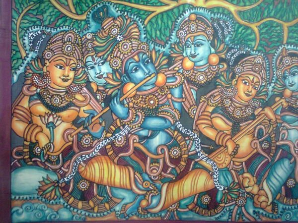 Krishna with Gopis - Kerala Mural (40" x 30")