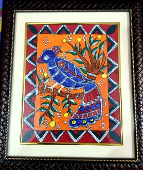 Peacock - Madhubani painting (12" x 14" including frame)