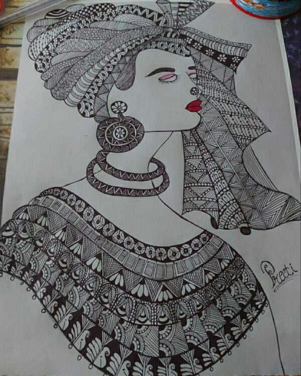 Modern Lady - Indian art - Mandala style (Size A4)