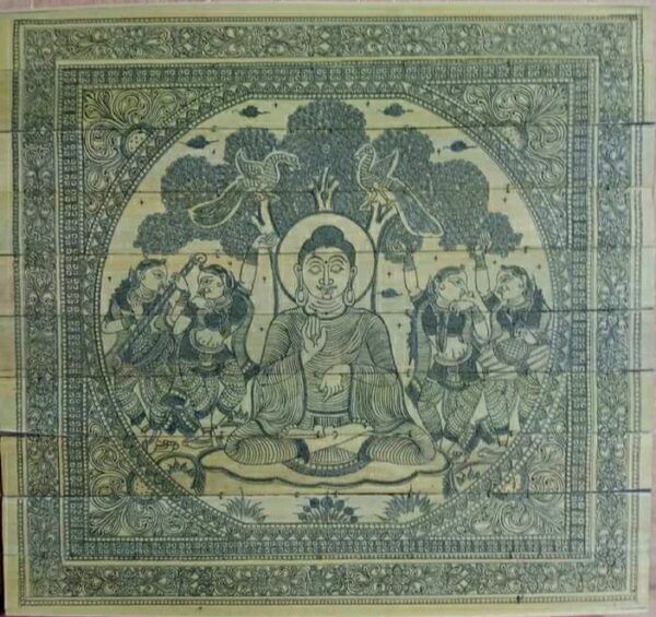 Gautam Buddha - Pattachitra painting on palm leaf (10" x 10")