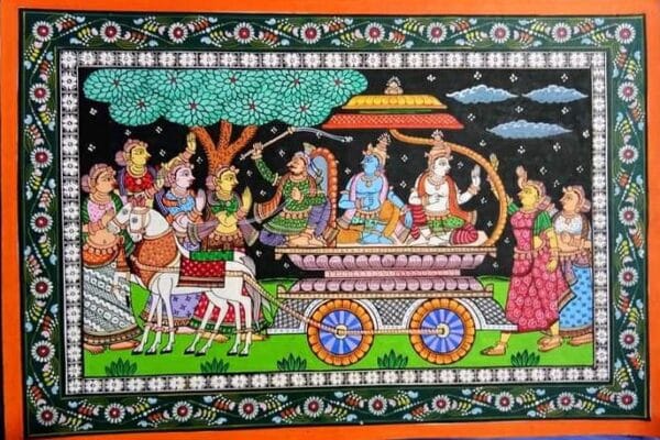 Krishna and Balram Mathura Yatra - Pattchitra painting (19" x 13")