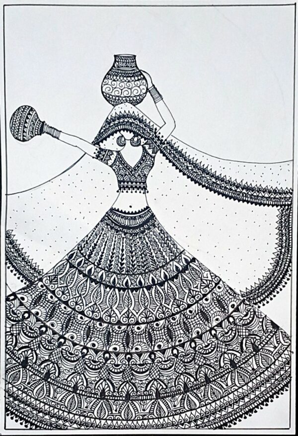 Matka lady - Indian Art - Mandala Style (21 x 30 cms)