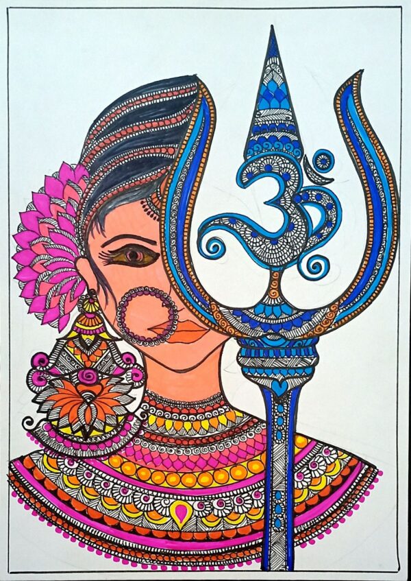 Maa Durga - Indian Art - Mandala Style (21 x 30 cms)