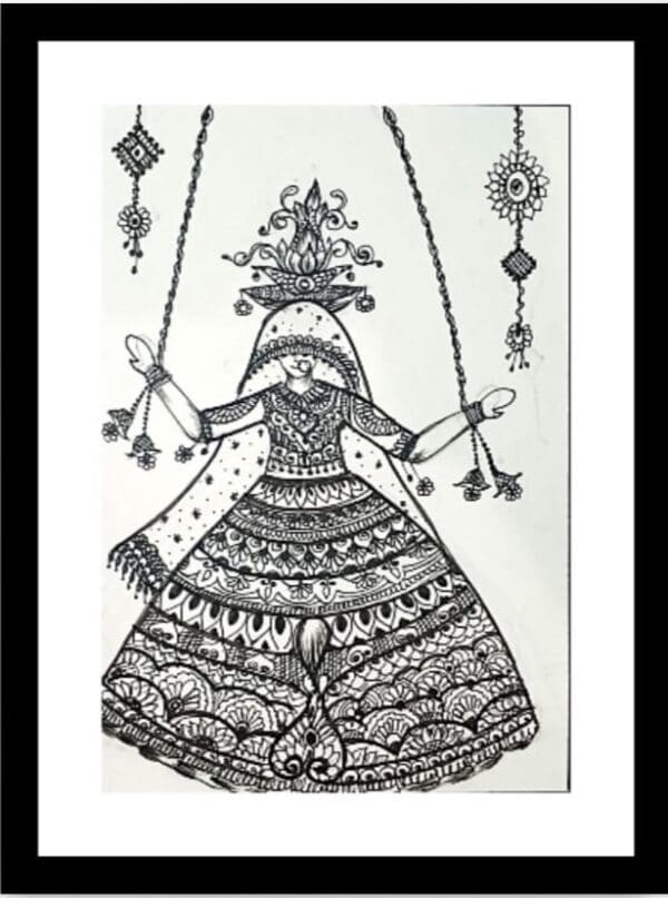 Mandala Lady #1 - Indian Art - Mandala Style (37 x 47 cms Including Frame)