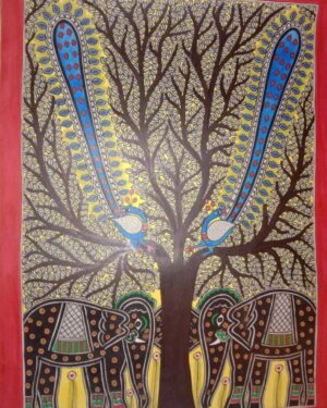 Elephant and Peacock - Madhubani painting - Rakesh Paswan - 03