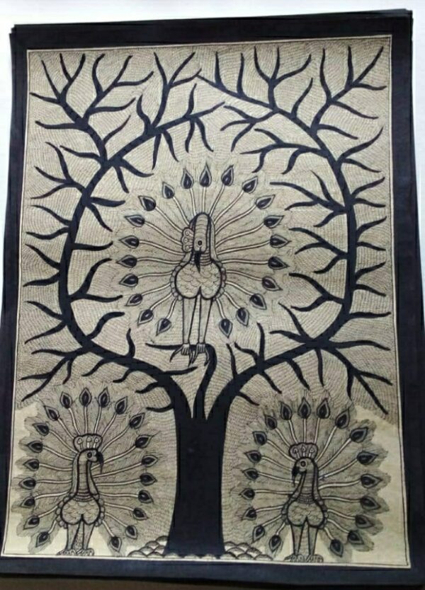 Tree and Peacock - Madhubani painting - Rakesh Paswan - 12