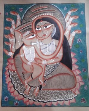 Maa Parvati and Shree Ganesh - Kalighat painting - Samir Chitrakar - 01