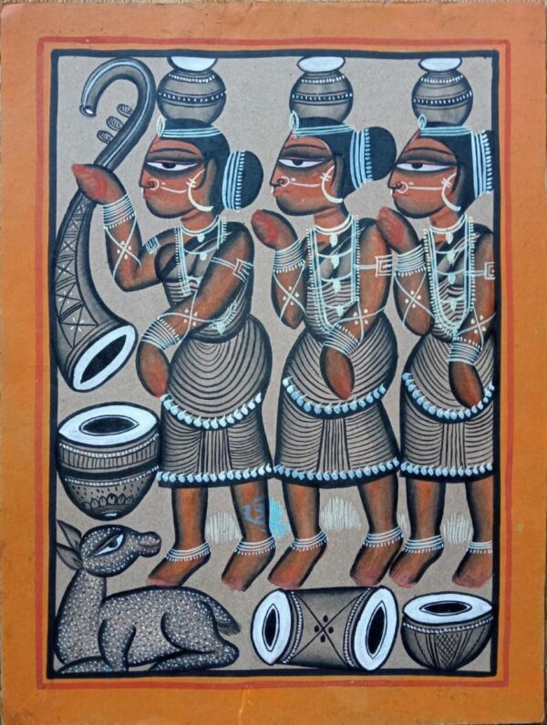 Tribal dance - Kalighat painting - Hasina Chitrakar - 03