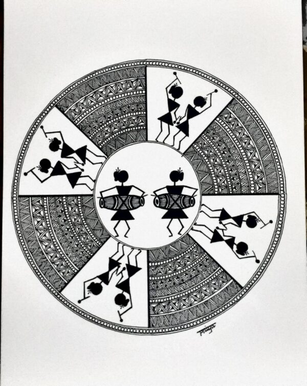 WARLI MANDALA#4-MANDALA ART-(27.5x21cms-A4 paper)