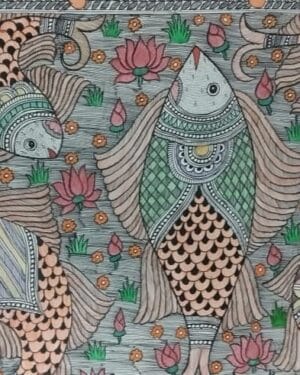 Machhali sarovar - Madhubani painting - Bhagavan Thakur - 03