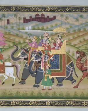 rajasthani royal procession - rajasthani painting - Dharmendrayati - 124