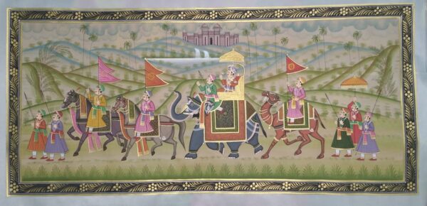 rajasthani royal procession - rajasthani painting - Dharmendrayati - 125