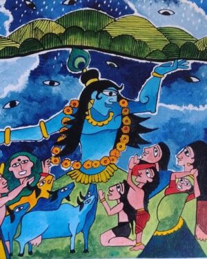 Krishna holding the Govardhan mountain - Indian art - Tushar Sharma - 02