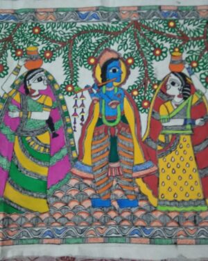 Krishna with Gopis - Madhubani painting - Kajal - 01