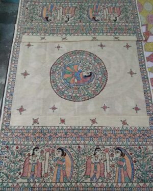 Madhubani painting on Khadi cotton dupatta - 01