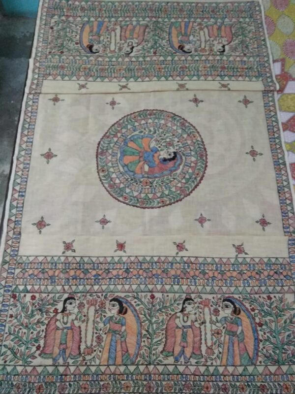 Madhubani painting on Khadi cotton dupatta - 01