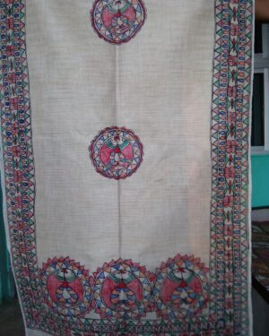 Madhubani painting on Khadi cotton dupatta - 03