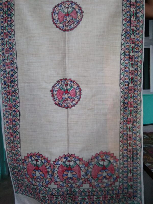 Madhubani painting on Khadi cotton dupatta - 03