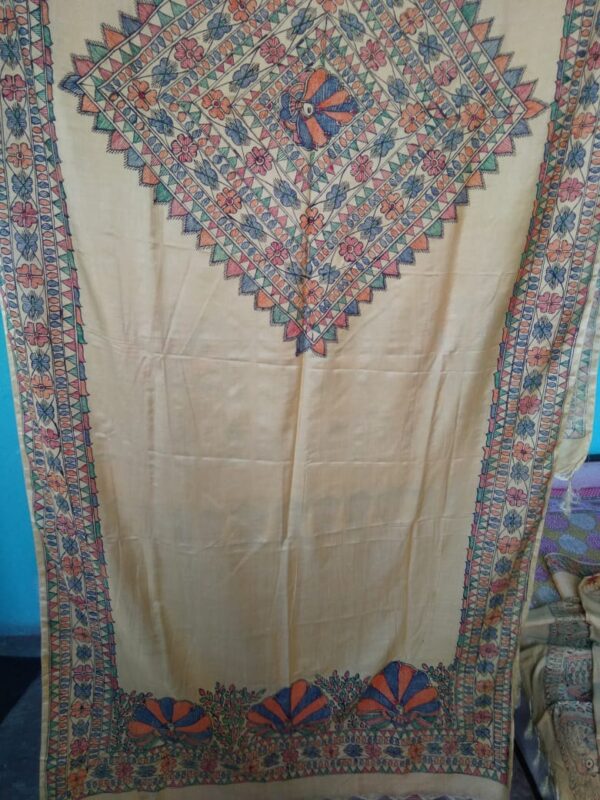 Madhubani painting on Khadi silk dupatta - 02